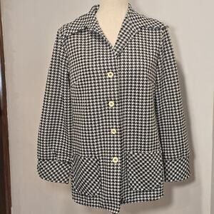 70s Womens Beeline Fashion Vtg Black White Plaid Dagger Collar Blazer Jacket 14